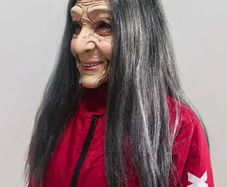 Halloween old woman latex mask with hair.
