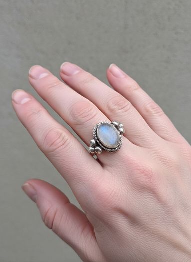 Vintage Rainbow Moonstone Sterling Silver Ring(9.5 g)