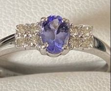 9ct White Gold Tanzanite and Diamond Engagement/Dress Ring