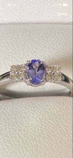 9ct White Gold Tanzanite and Diamond Engagement/Dress Ring