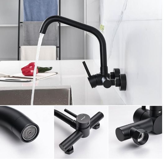 Ibergrif Wall Mounted Kitchen Tap Single Lever Mixer Tap 360 dagree Rotation