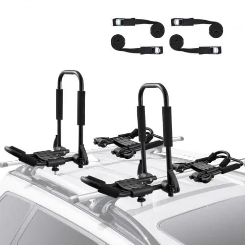 Kayak Roof Rack 2 Pairs J-Bar, Soft Roof Rack Quick Folding, Top Mount Tie Down, Carrier for kayak, Surf Board, Canoe,