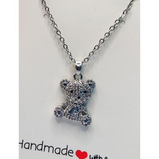Unworn Cute Teddy Bear Pendant and Necklace