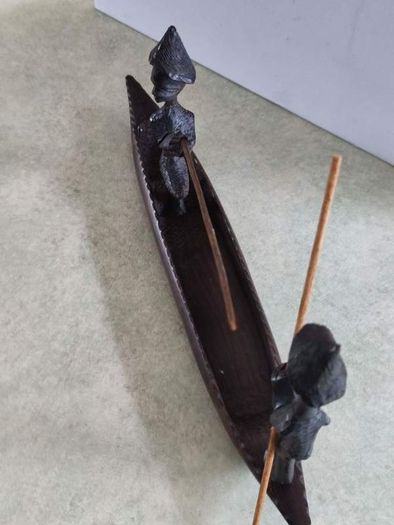 Ebony African caved Fishing Boat.
