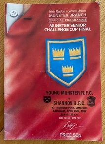 1992 Young Munster v Shannon RFC - Munster Senior Challenge Cup Final Programme