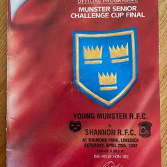 1992 Young Munster v Shannon RFC - Munster Senior Challenge Cup Final Programme