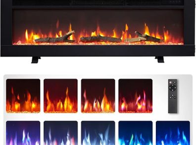 36"/92cm 3 in 1 Electric Fireplace with Logs, Freestanding, Wall Mounted, Recessed, 9 Colour Flame Effect, Media Wall Compatible, 900W - 1800W Heater, Remote Control