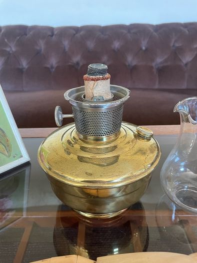 1930s40s Aladdin Model 12 Brass Table Mantle Oil Lamp with Fluted Glass Shade
