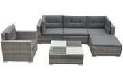6 Piece Garden Lounge Set with Cushions Poly Rattan Grey