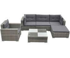 6 Piece Garden Lounge Set with Cushions Poly Rattan Grey