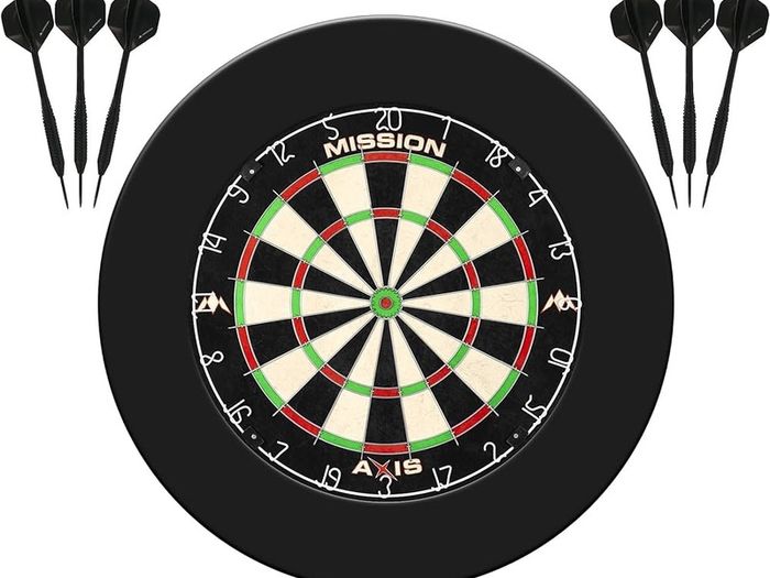 NEW SALE | Darts and Dartboard Complete Bundle Including Surround and Oche with 2 Sets of Darts, Black