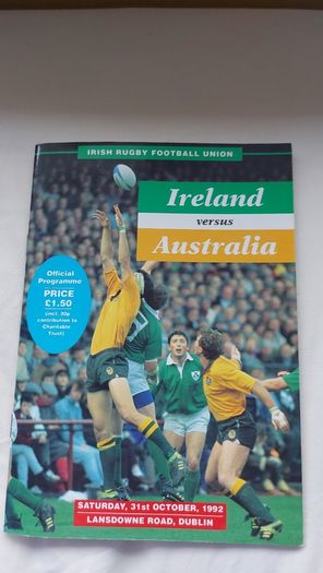 Rugby Programme  Ireland vs Australia 1992