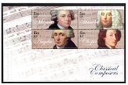 2009 Ireland Classical Composers Commemorate Stamp Booklet Pane featuring Handel, Mozart, Choplin &amp; Haydin Mint Never Hinged (MNH). Hibernian HP187b