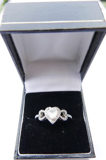 Vintage Sterling Silver 925 Hearts Shaped  Engagement Ring size R - 3,14g