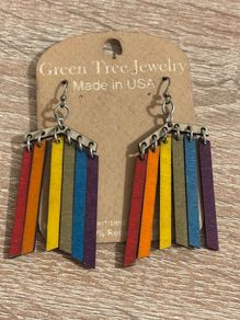 Brand New Green Tree Wood Cut Rainbow Earrings