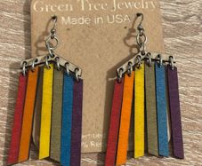 Brand New Green Tree Wood Cut Rainbow Earrings