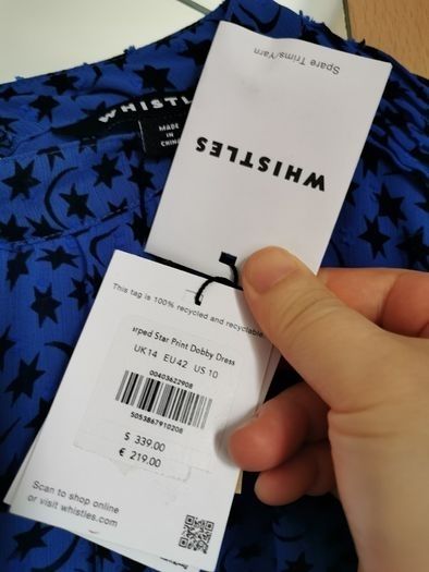 BNWT - Whistles Blue Warped Star Print Dobby Dress UK 14