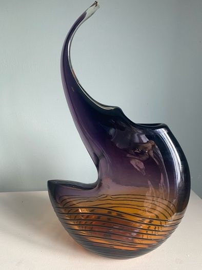 Contemporary large  15 1/4 inch heavy  studio glass vase