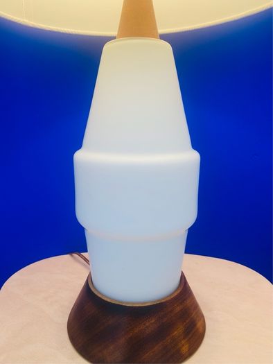 Dutch Mid Century glass & teak lamp 1960s