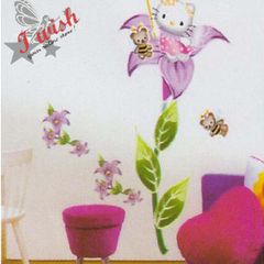Large Hello Kitty and Flower Children Wall Stickers