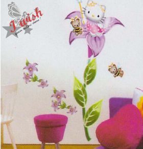 Large Hello Kitty and Flower Children Wall Stickers