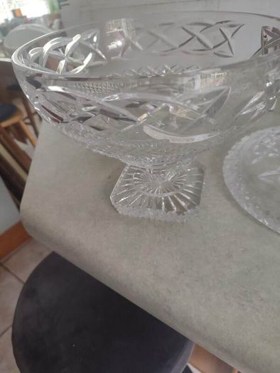 REAR  vintage GALWAY trinity knot  large Vintage Cut crystal pedestal bowl, heavy lead crystal and lid