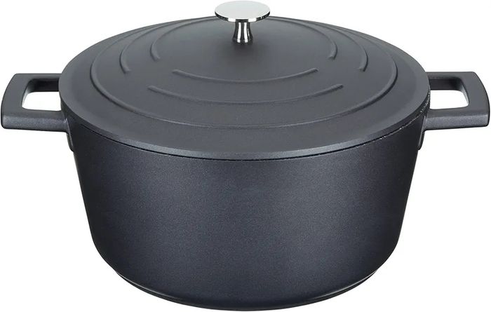 Casserole Dish With Lid, Medium 4L/24 cm, Lightweight Cast Aluminium, Induction Hob And Oven Safe, Black