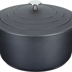 Casserole Dish With Lid, Medium 4L/24 cm, Lightweight Cast Aluminium, Induction Hob And Oven Safe, Black