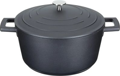 Casserole Dish With Lid, Medium 4L/24 cm, Lightweight Cast Aluminium, Induction Hob And Oven Safe, Black