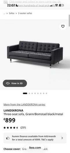 Ikea landskrona 2 Seater & 3 Seater Sofa Set Black