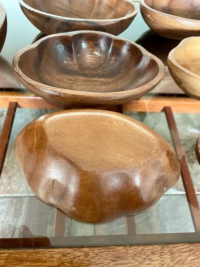 Vintage Carved Acacia Wood Shell Bowl Set 7 Pc Serving Salad Snack Nesting