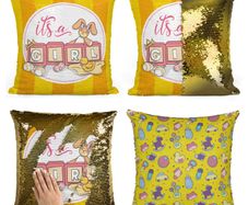 Sequined Gender Reveal "It's A Girl" Pillow