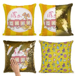 Sequined Gender Reveal "It's A Girl" Pillow