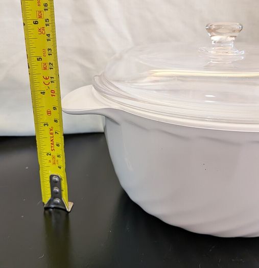 Vintage Arcopal France White Swirl Casserole Dish with Glass Lid