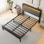 5FT King Size Bed Frame with LED Lights and Charging Station, Heavy Duty Metal Platform Upholstered King Bed frame with Storage Fabric Headboard,Metal Slats Support,Mattress Foundation (Black) Image 3