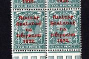 1922 Ireland 4d grey-green 5-line Overprinted Stamp by Thom in red Marginal Gutter Block of 4 Mint Never Hinged (MNH)