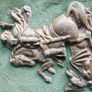 Vintage Aluminum Warrior Killing The Dragon Horseman Fighting With Dragon Reliev Figurine 9" X 7,5" Image 2