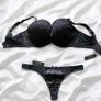 Ann Summers Ebony Set Bra 34F Thong s.10/38 Black Satin and Lace Image 2