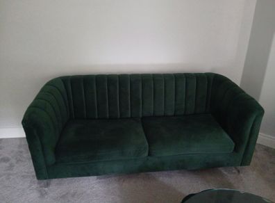 Green Velvet 3-Seater Sofa Great Condition