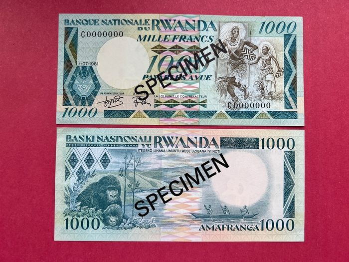 Rwanda  1,000  Francs. 1981  Specimen  Pick  17as. Scarce. ( Uncirculated )