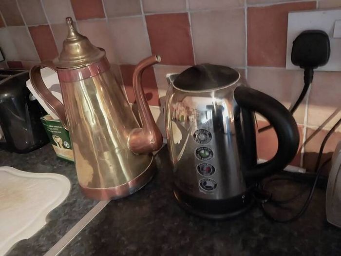 Unusual coffee pot brass & copper