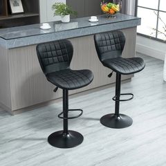 2-Set Bar Stools Retro Design 47 cm x 56 cm x 89-109 cm Black