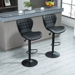 2-Set Bar Stools Retro Design 47 cm x 56 cm x 89-109 cm Black