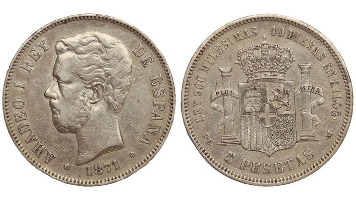 Spain Silver 5 Pesetas 1871 (74) Amadeo I