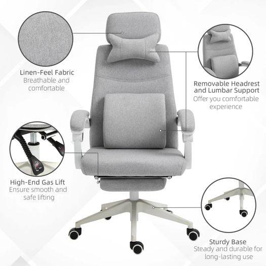 Vinsetto High Back Office Chair Reclining w/ Footrest Grey