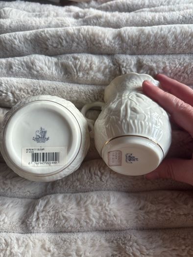 Vintage Belleek Serenity Cream & Sugar Set - Gold Trim Fine Parian China