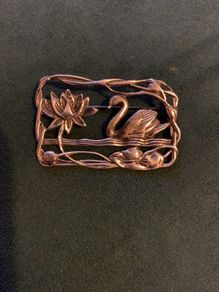 Vintage Silver 925 large swan and lily brooch