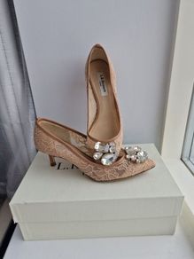 LK Bennett Cream Beige Lace Heel Pumps