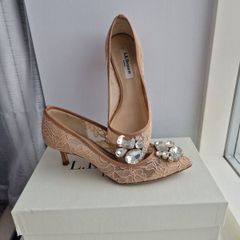 LK Bennett Cream Beige Lace Heel Pumps