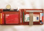 Unisex Very Slim Black / Brown Bi-fold Wallet with metal notes bill holder